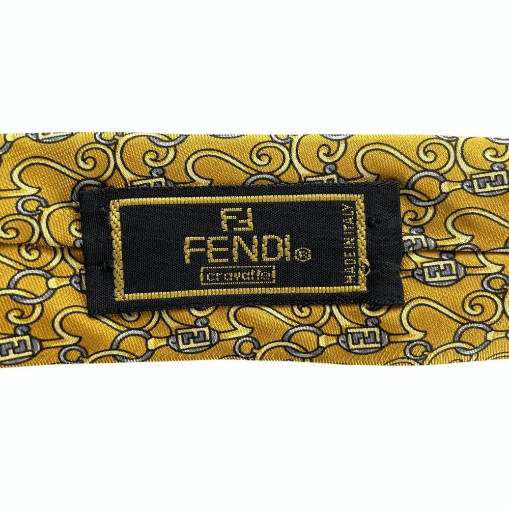 Fendi Monogram Scroll Pattern Gold & Gray Silk Ti… - image 2